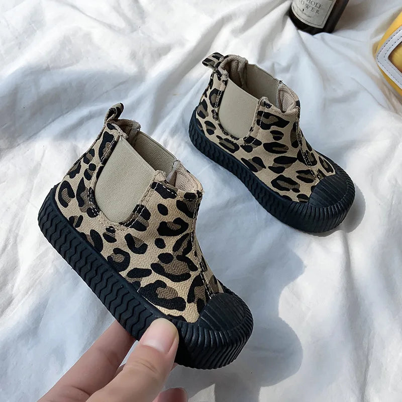 Bottines Mi-Mollet Enfant Toile Antidérapantes – Boots Fashion Unisexe Printemps EU 22-31