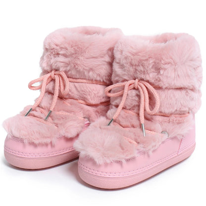 2025 Winter Snow Boots Women Ski Boots Luxury Fluffy Furry Fur Boots Female Rivets Warm Waterproof Platform Black Cotton Boots BLACKBEARD OUTDOOR INDUSTRIES