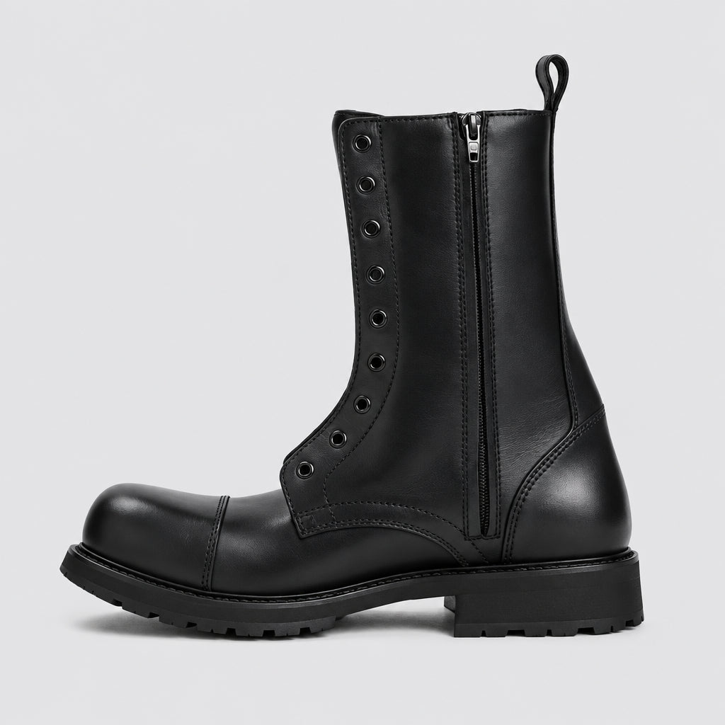 Bottes motardes homme noires à lacets et zip latéral