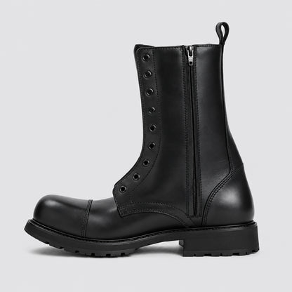 Bottes motardes homme noires à lacets et zip latéral