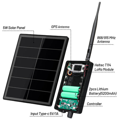 Nœud LoRa Solaire D5L – Meshtastic / Meshcore, IP66, 5W, Heltec T114, nRF52840, SX1262, GPS, 868 MHz