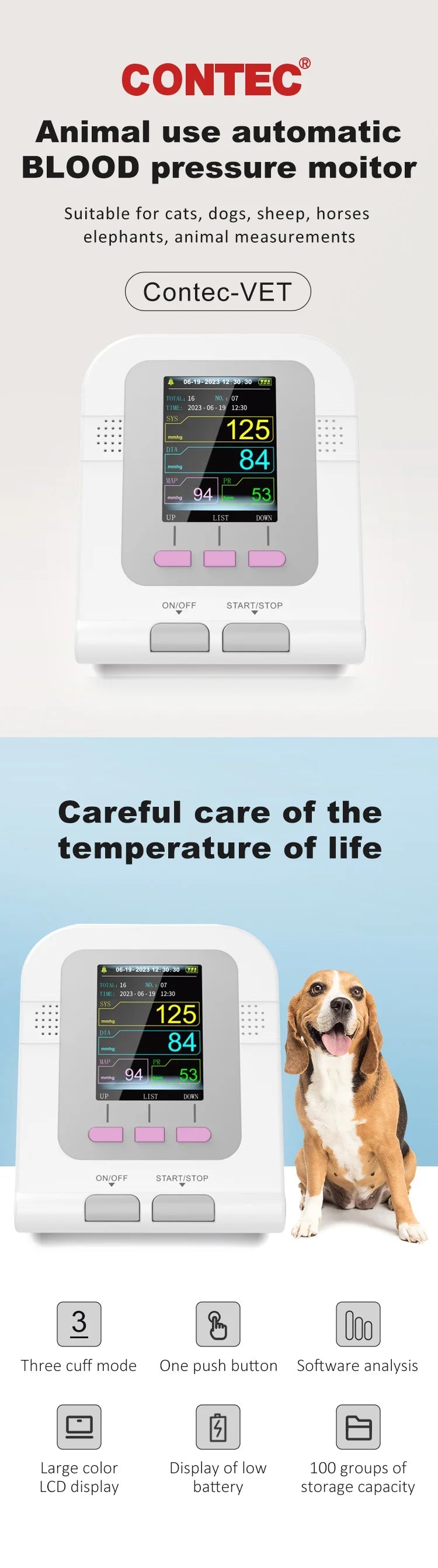 CONTEC08A Moniteur de Tension Artérielle Électronique pour Animaux (Vétérinaire) Ma boutique