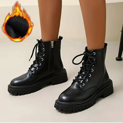 Bottines Femme Plateforme Fourrées – Zip Latéral Bout Rond Hiver