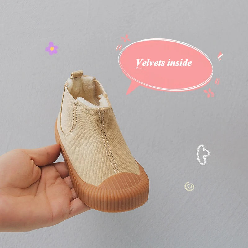 Bottines Mi-Mollet Enfant Toile Antidérapantes – Boots Fashion Unisexe Printemps EU 22-31