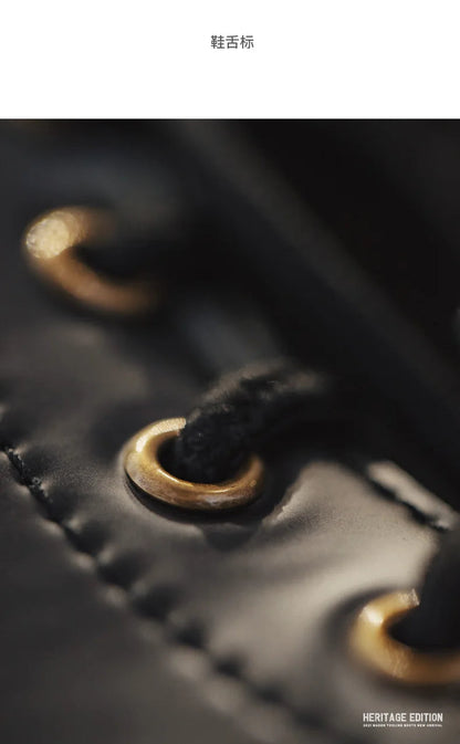 Maden Men's Handmade Cowboy Boots Black Motorcycle Boot British Split Leather TPR Sole Work Safety Boot Mid Outside Shoes BLACKBEARD OUTDOOR INDUSTRIES