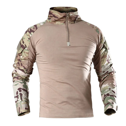 T-Shirt Tactique Militaire Manches Longues – Camouflage CP, Coton DRYTEC, Homme