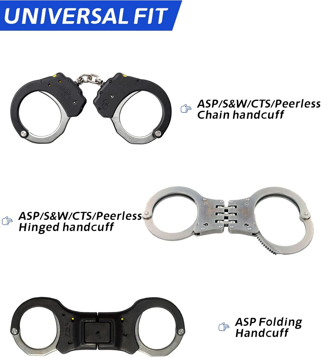 Porte-Menottes Universel Open Top Polymère – Verrou Sécurité + Clip Réglable 60° | S&W, ASP, CTS | 2 Types - BLACKBEARD OUTDOOR INDUSTRIES