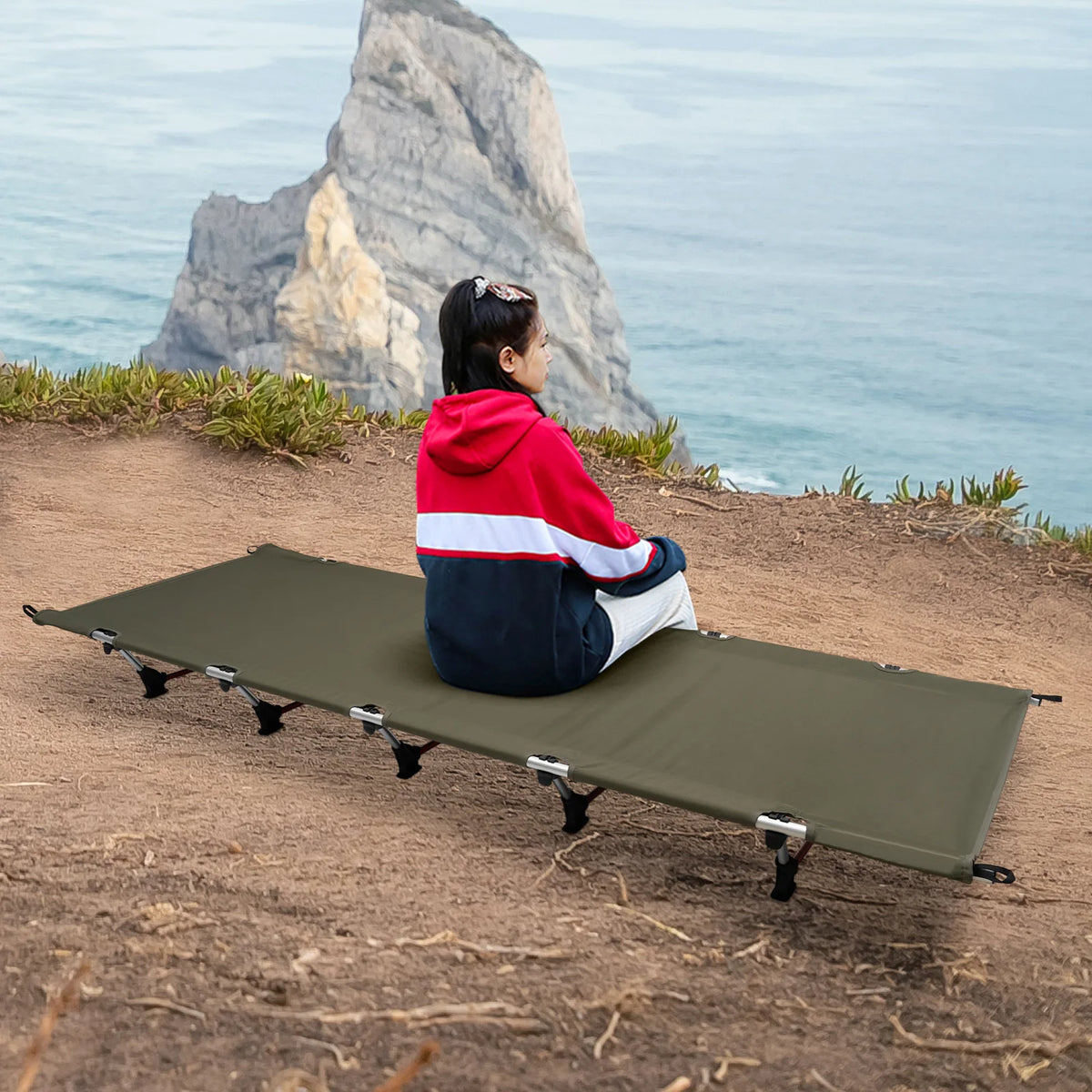 Lit de Camp Pliant Ultra-Léger 150kg – Aluminium 7075 & 6061, Oxford 600D, 190x65cm | Camping, Randonnée, Trekking | Khaki & Vert