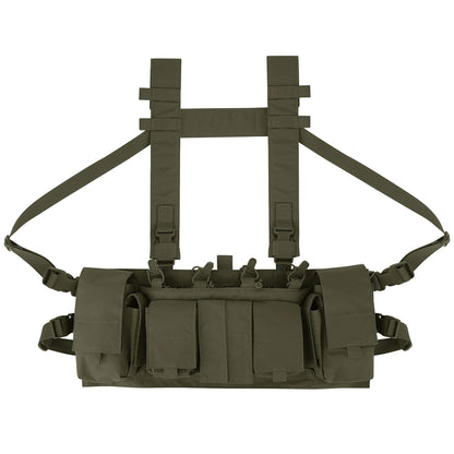 Chest rig tactique léger discret avec harnais en H, porte-chargeurs et poches radio