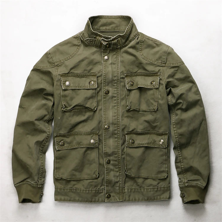 Casual Camouflage Cargo Jacket Mens Cotton Multi Pocket Tactical Coats Stand Collar Fashion Vintage Autumn Bomber Outwear BLACKBEARD OUTDOOR INDUSTRIES