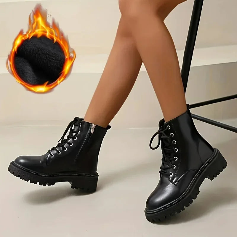 Bottines Femme Plateforme Fourrées – Zip Latéral Bout Rond Hiver