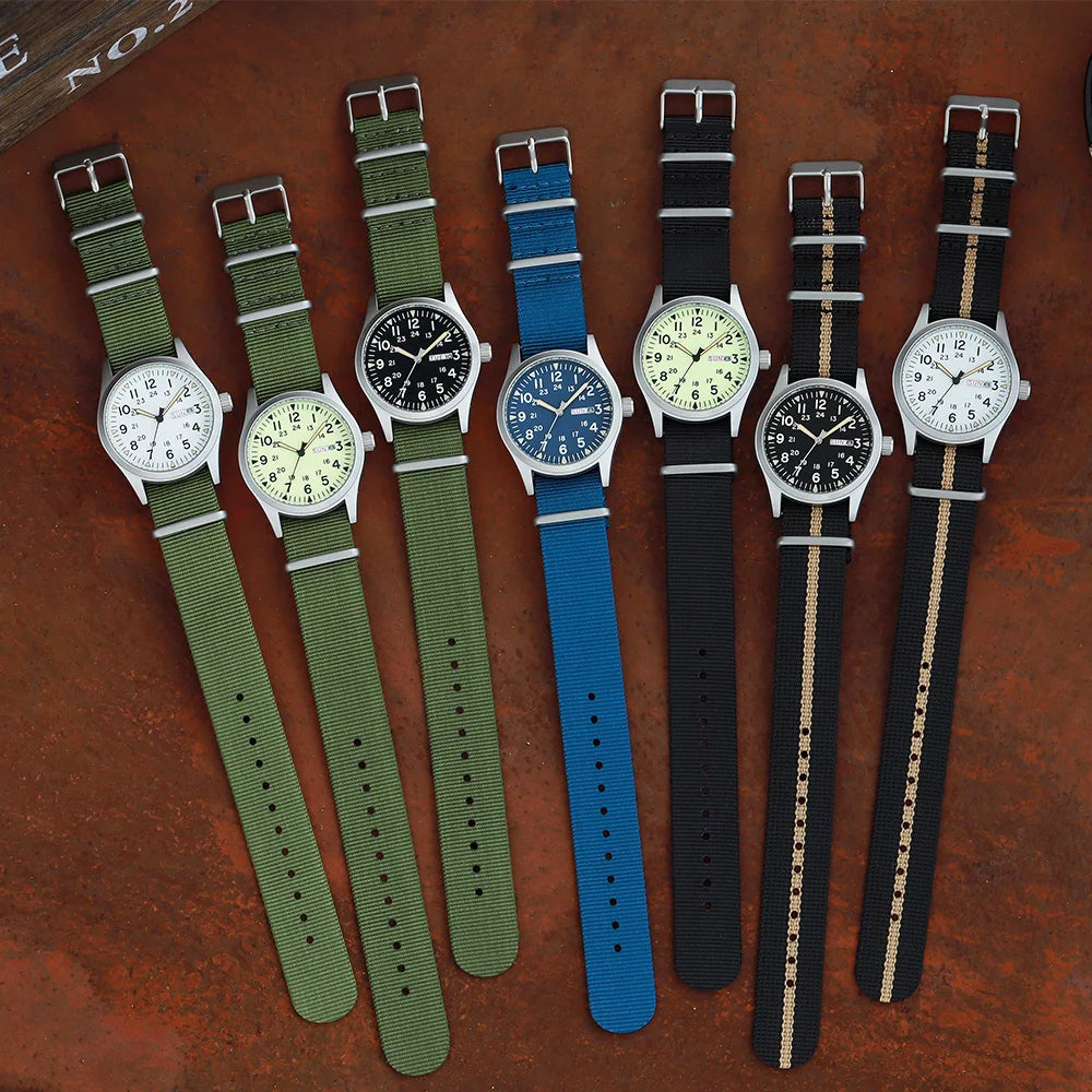 Montre de terrain K7105 – 38 mm, bracelet nylon et aiguilles lumineuses