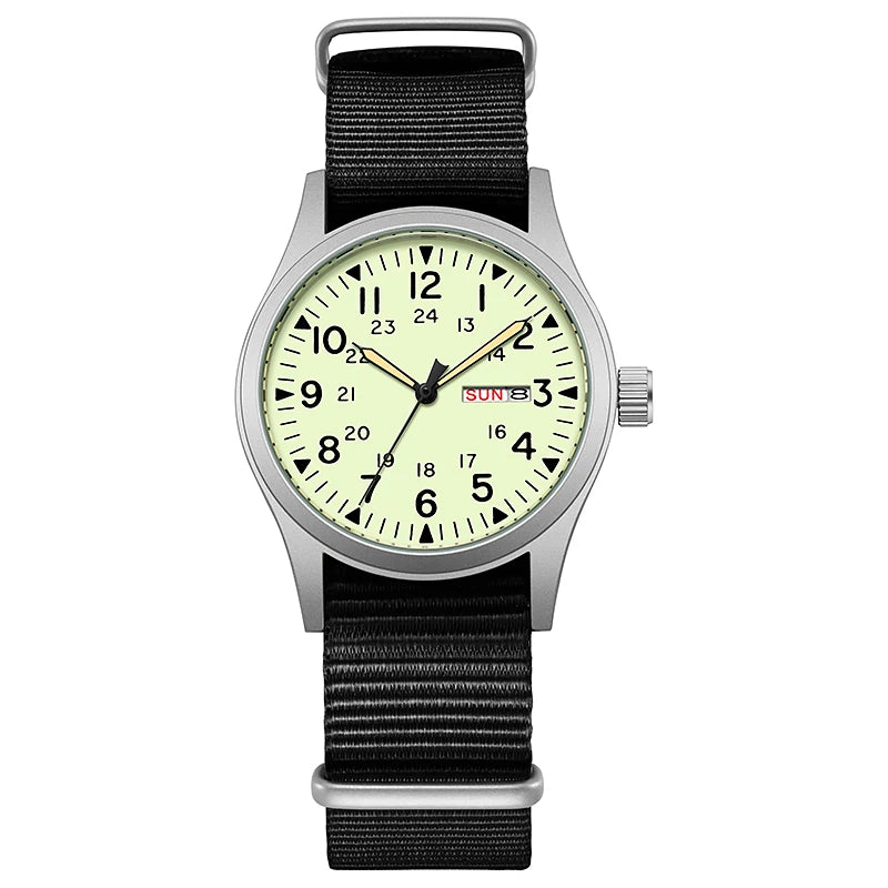 Montre de terrain K7105 – 38 mm, bracelet nylon et aiguilles lumineuses
