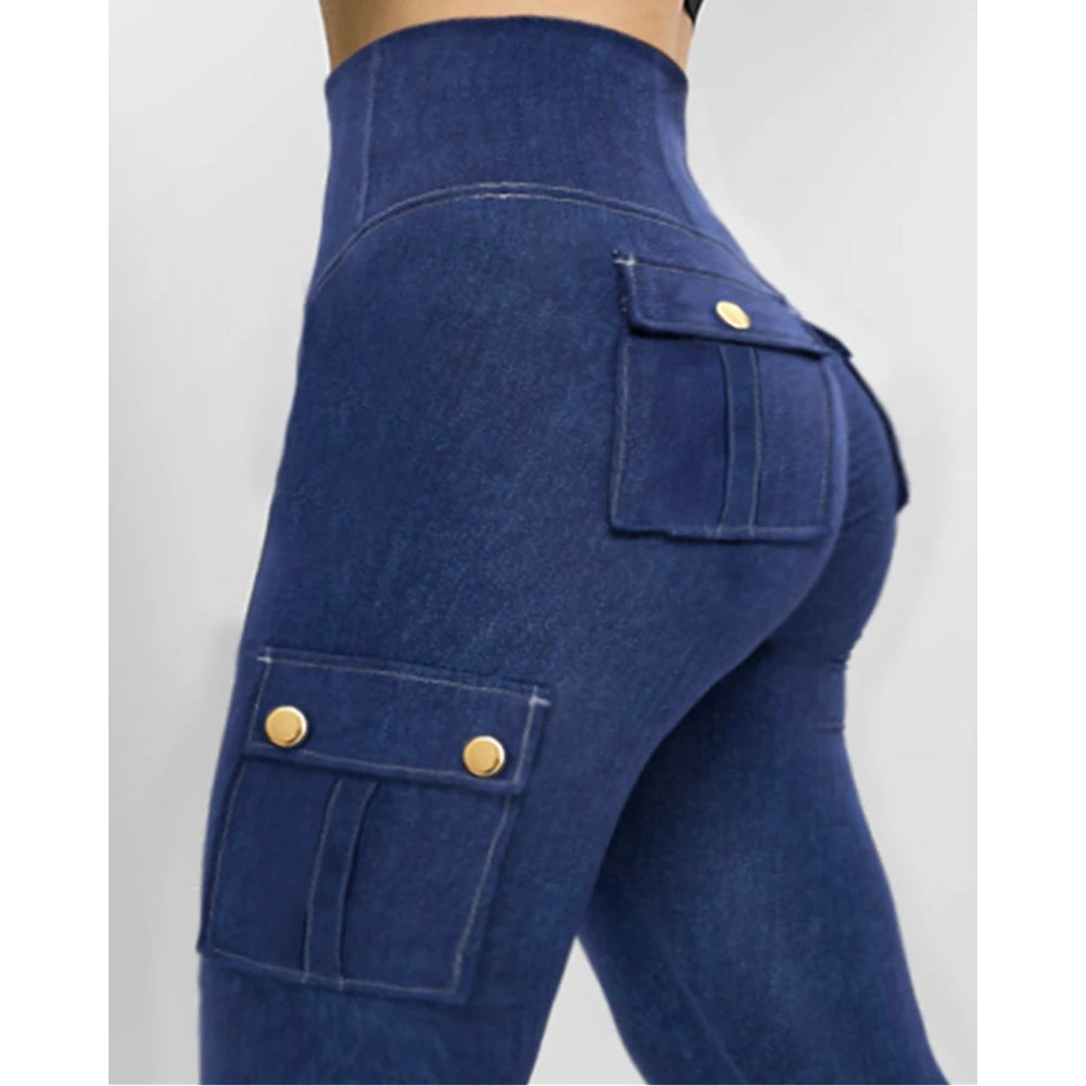 Legging Effet Jean Femme Taille Haute – Poches Cargo, Gainant, Butt Lift - BLACKBEARD OUTDOOR INDUSTRIES