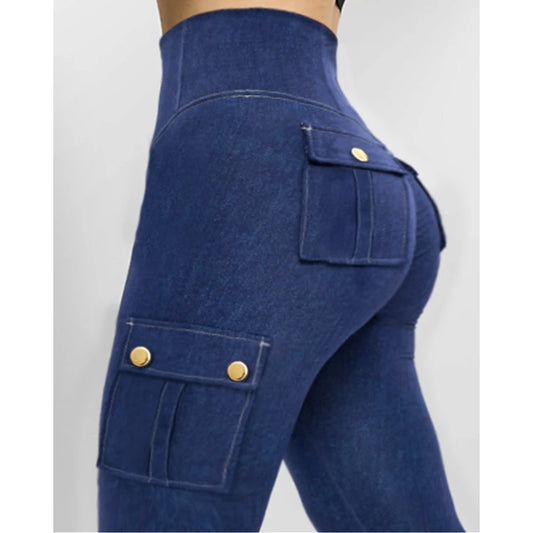 Legging Effet Jean Femme Taille Haute – Poches Cargo, Gainant, Butt Lift - BLACKBEARD OUTDOOR INDUSTRIES