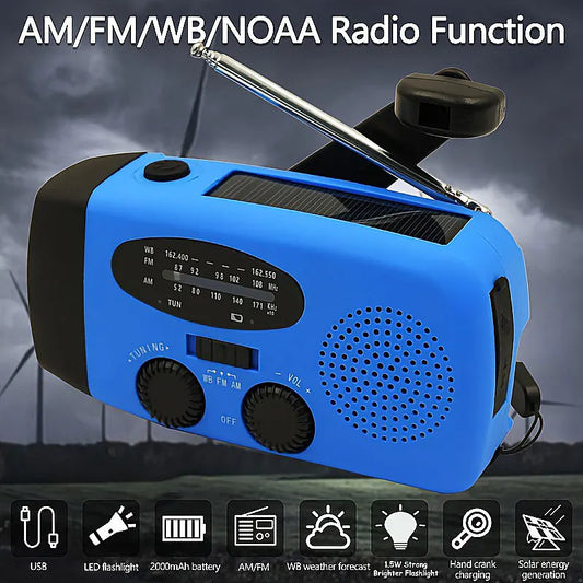 Radio Portable d'Urgence Rechargeable 2000mAh – Radio Solair, Manivelle et USB avec Flashlight, Radio AM/FM/SW, Radio Météo pour Survie, Batterie Rechargeable et Chargeur de Secours - BLACKBEARD OUTDOOR INDUSTRIES