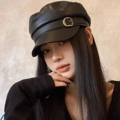 Casquette gavroche femme en simili cuir PU