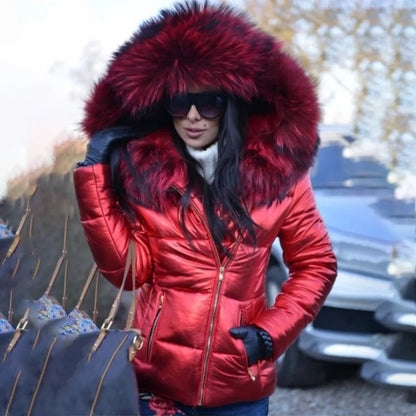 Doudoune Courte Femme à Capuche et Col Fourrure – Veste Matelassée Chaude Hiver