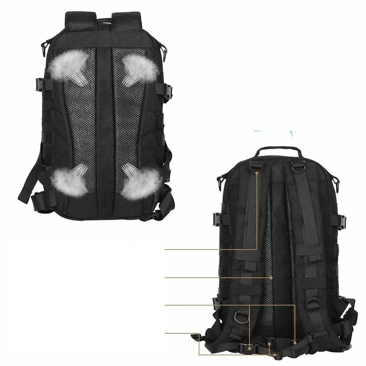 Sac à dos tactique noir 55–60 L – Nylon 1000D et MOLLE