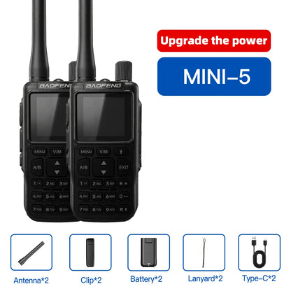 Talkie-Walkie Baofeng MINI-5 – Programmation Bluetooth, 999 Canaux, USB-C, Double PTT