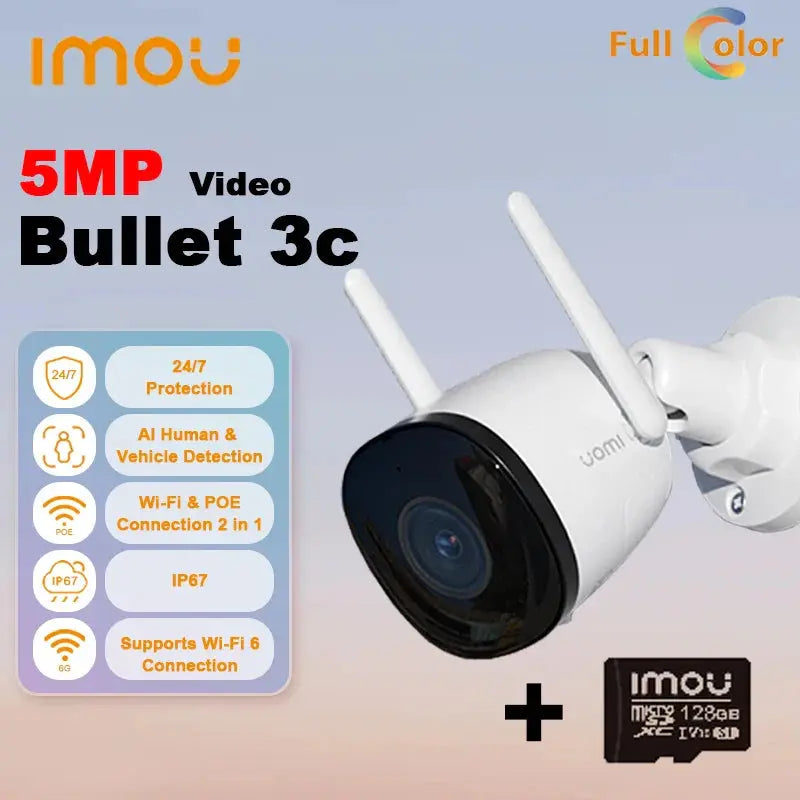 🔐 Caméra de Surveillance Extérieure IMOU Bullet 3C – 5MP 3K UHD | WiFi 6 | Détection Humaine & Véhicule | IP67 | Vision Nocturne Ma boutique