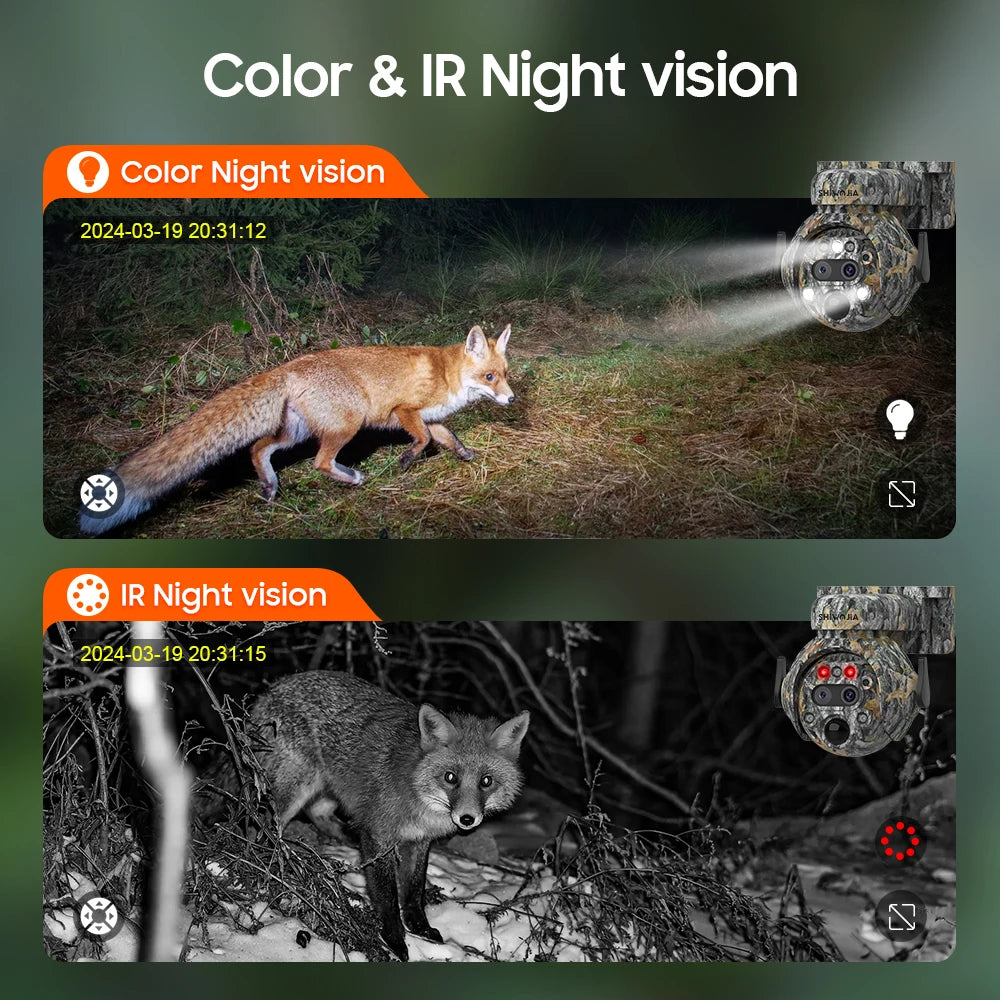 Caméra Solaire Camouflage SHIWOJIA 515-12X 4G 8MP Zoom 12x – Double Objectif, Batterie 7800mAh, IP65 | Chasse & Surveillance Outdoor