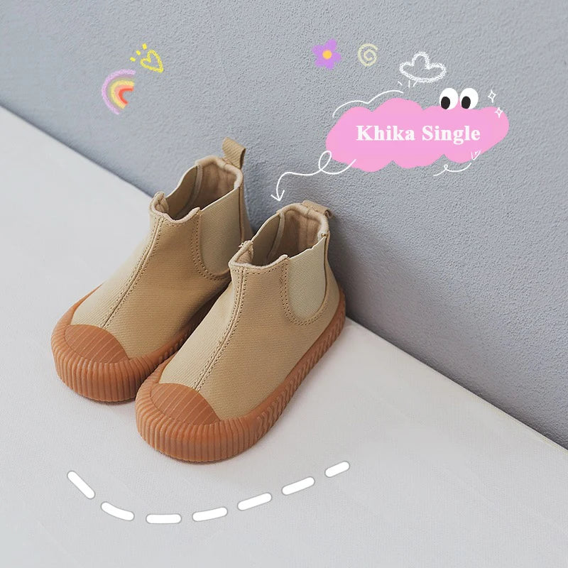 Bottines Mi-Mollet Enfant Toile Antidérapantes – Boots Fashion Unisexe Printemps EU 22-31