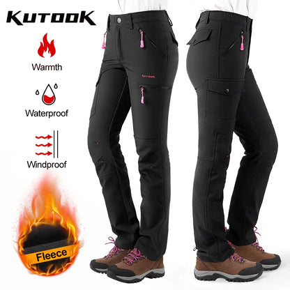 Pantalon de randonnée femme softshell doublé polaire, déperlant et coupe-vent