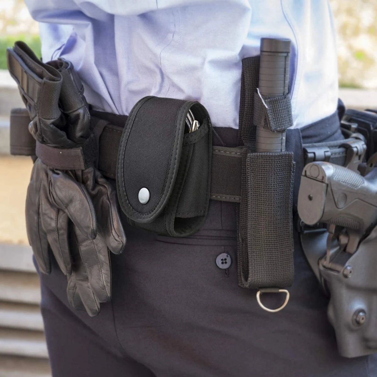 Étui menottes fermé en nylon pour ceinturon, menottes à chaîne ou charnière, noir