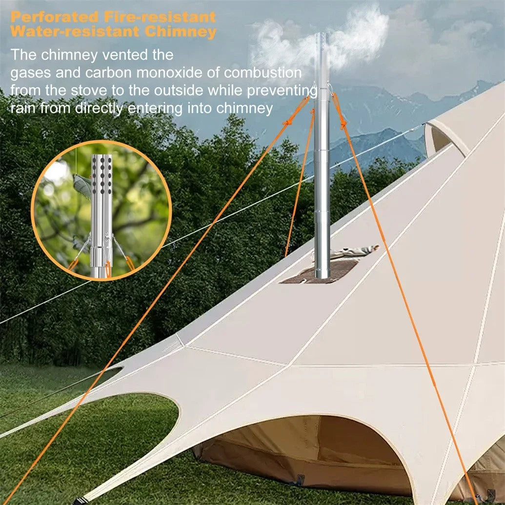 Poêle à Bois Portable Hot Tent – Inox, 7 Tuyaux Cheminée, Chauffage & Cuisson Outdoor