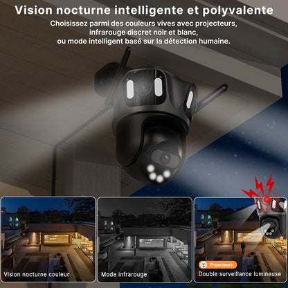 Caméra de Surveillance WiFi 4K/6K – Triple Objectif, Vision Nocturne Couleur, Détection IA, Étanche IP66 | iCSee - BLACKBEARD OUTDOOR INDUSTRIES