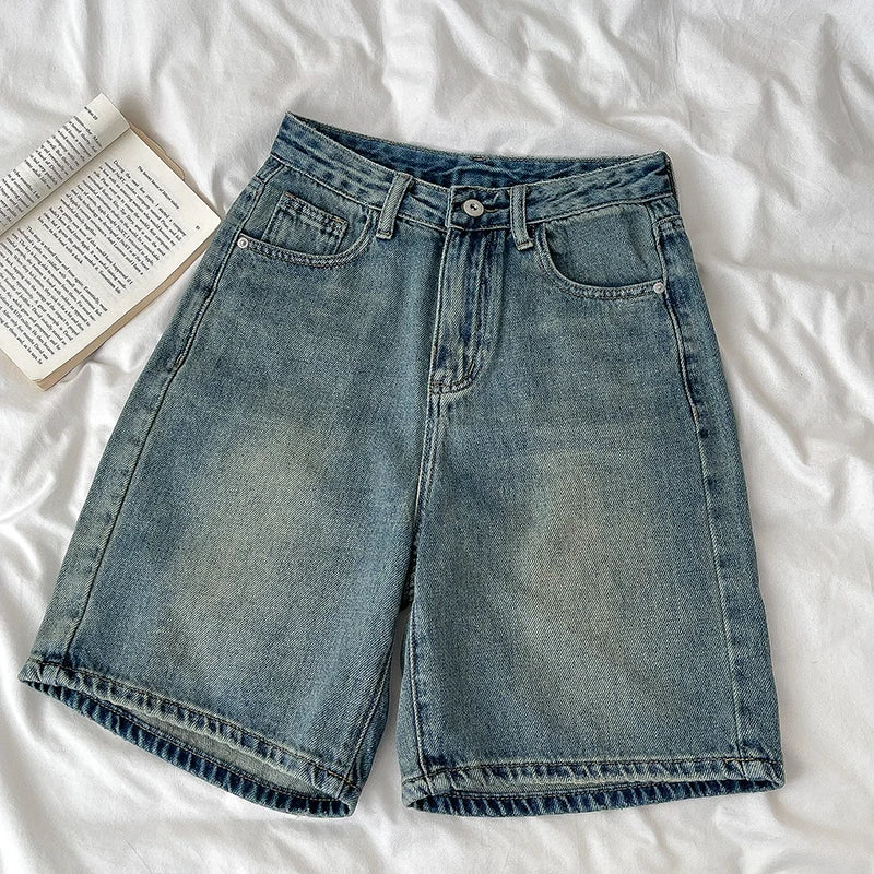 Short Jean Rétro Femme Taille Haute – Coupe Large Droite, Effet Délavé, Fermeture Boutons | Streetwear Été | XS à XXXL | 2 Coloris - BLACKBEARD OUTDOOR INDUSTRIES