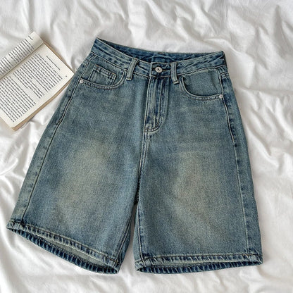 Short Jean Rétro Femme Taille Haute – Coupe Large Droite, Effet Délavé, Fermeture Boutons | Streetwear Été | XS à XXXL | 2 Coloris - BLACKBEARD OUTDOOR INDUSTRIES