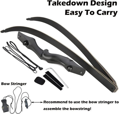 60 Inch Archery Takedown Recurve Bow F171A for Adults/Youth 30-60Lbs American Hunting Bow Magnesium Alloy Metal  Right Handed BLACKBEARD OUTDOOR INDUSTRIES