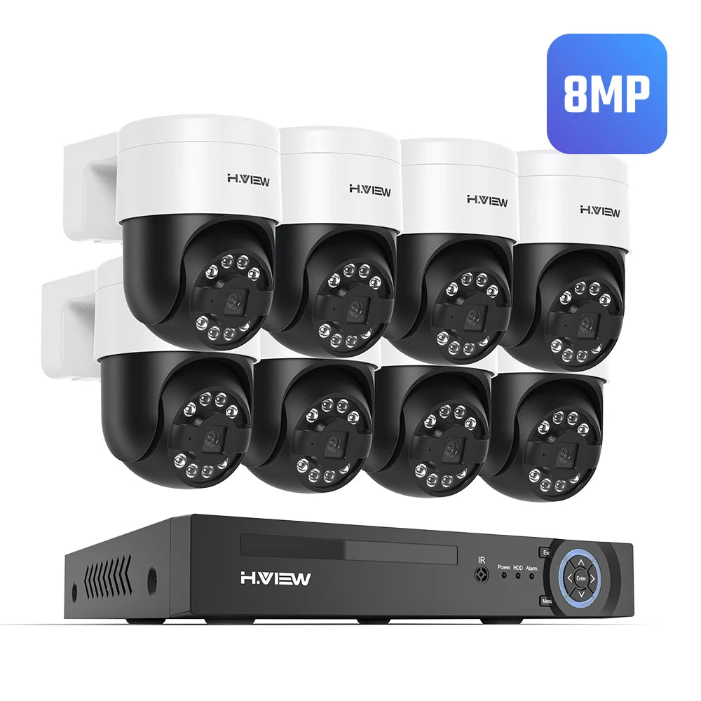 Kit Vidéosurveillance POE H.VIEW 5MP/8MP — NVR 8 Canaux + 4/6/8 Caméras IP Extérieur avec Détection IA - BLACKBEARD OUTDOOR INDUSTRIES
