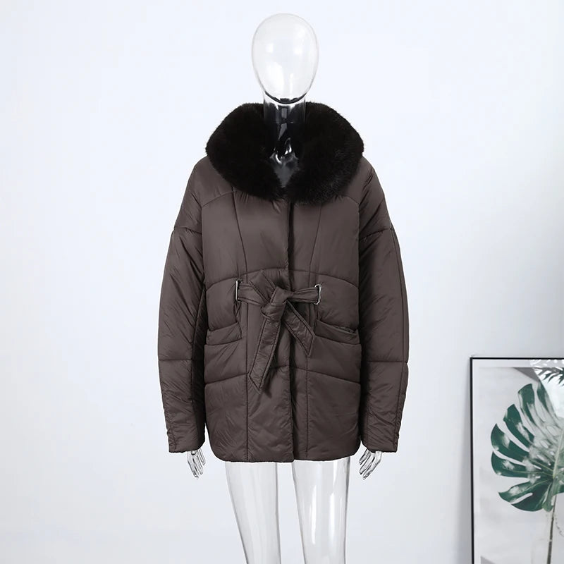 Manteau d’hiver femme à capuche et taille ajustable