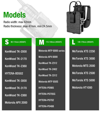 Holster Radio Universel Réglable – Étui Coque Rigide Quick Draw pour Motorola APX6000, Kenwood, Hytera – Noir ou Vert