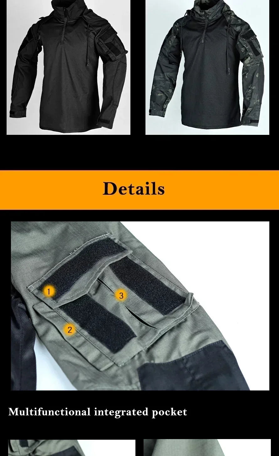 Chemise tactique unisexe manches longues – T-shirt respirant à capuche camouflage pour chasse, entraînement et paintball - BLACKBEARD OUTDOOR INDUSTRIES