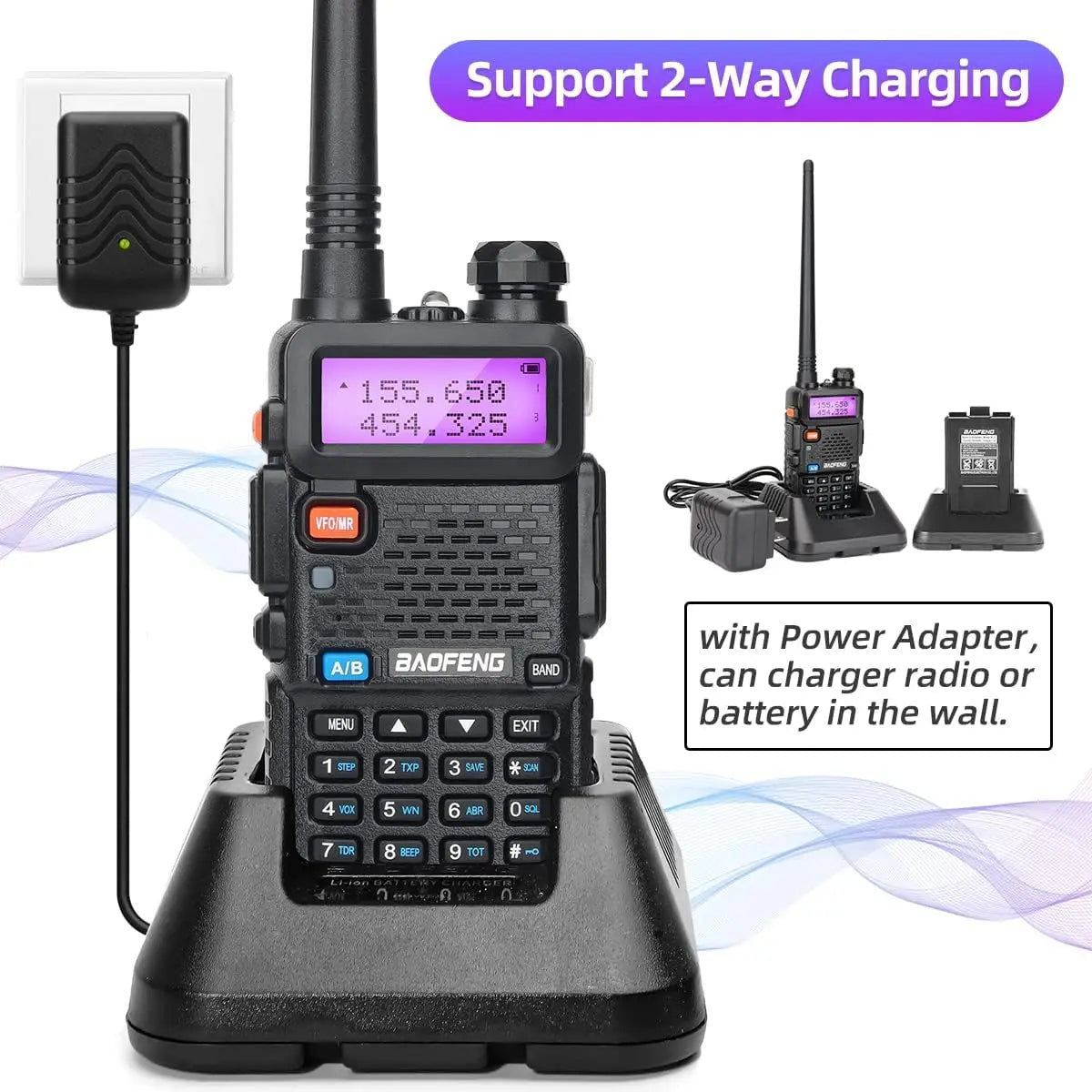 BAOFENG UV-5R 8W – Talkie-Walkie Double Bande VHF/UHF, 128 Canaux, Portée 10 km
