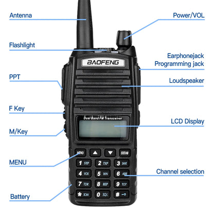 Talkie-Walkie Baofeng UV-82 Double PTT 5W/8W – Radio Amateur VHF/UHF, Portée 10 km