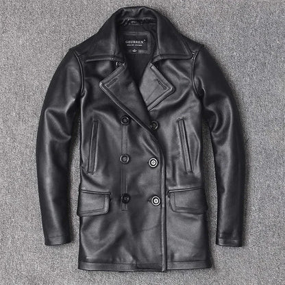 Veste homme en cuir véritable à double boutonnage