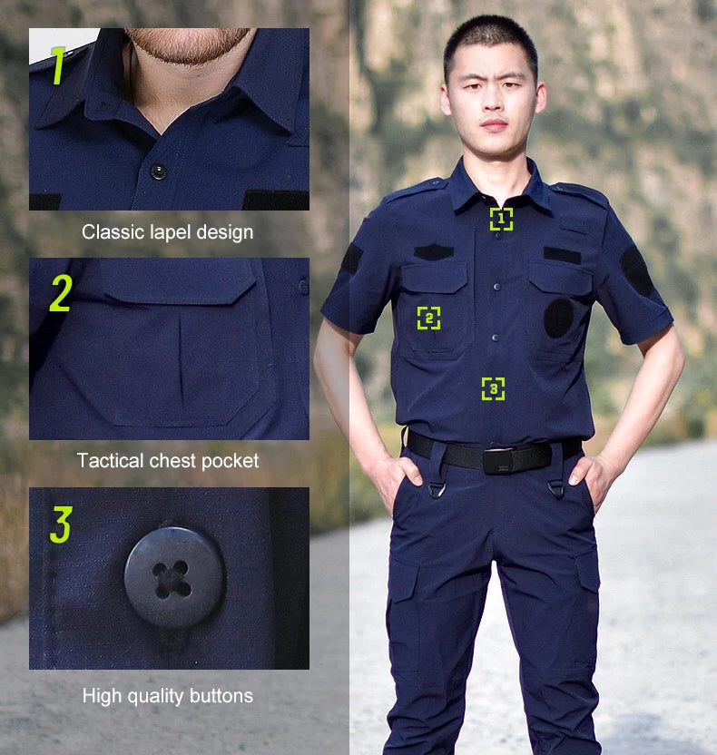 Tenue de Garde Sécuritaire - Uniforme Police en Tissu à Séchage Rapide, Costume de Travail Noir/Bleu pour Homme - BLACKBEARD OUTDOOR INDUSTRIES