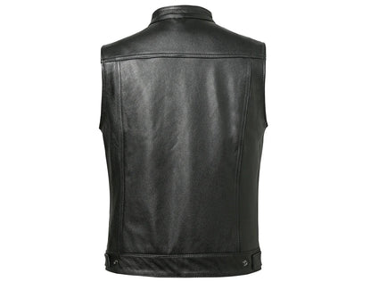 Gilet en Cuir Synthétique pour Homme - Veste en Cuir de Motard Automne Hiver avec Col Montant BLACKBEARD OUTDOOR INDUSTRIES