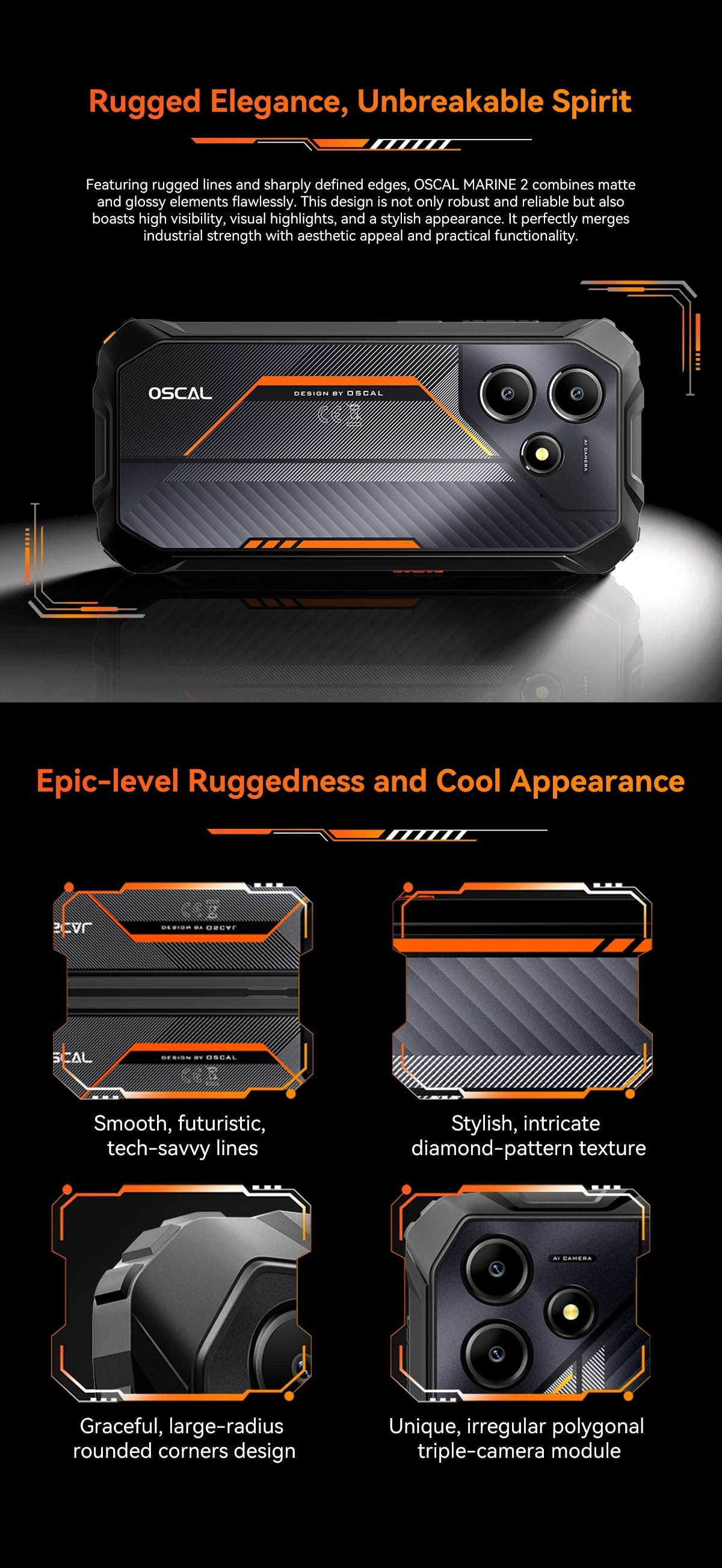 Blackview OSCAL Marine 2 Rugged Smartphone AI, 6.56'' HD+ Display, Unisoc T615, 24(8+16)GB 256GB, 11000mAh, Android 15 Phone NFC BLACKBEARD OUTDOOR INDUSTRIES
