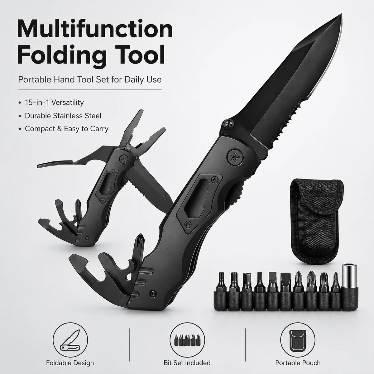Outil Pliant Multifonction – Set Tournevis & Pochette de Transport | Camping, Randonnée & DIY