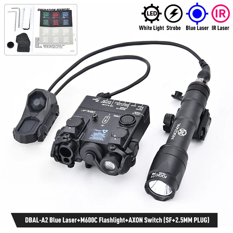 WADSN DBAL-A2 – Combo Laser IR / Rouge / Vert / Bleu + Lampe M300 / M600 + Switch AXON, Rail 20mm