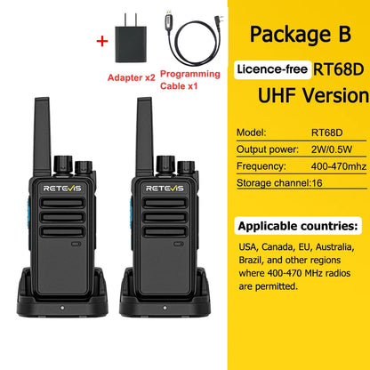 Talkie-Walkie Numérique Retevis RT668D – PMR446 Sans Licence, DMR Dual Mode, 256 Canaux, Portée 3 km – Hôtel, Sécurité, Entrepôt