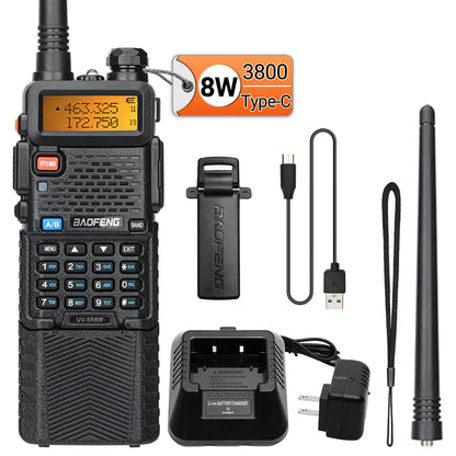 Baofeng UV-5R 8W – Talkie-Walkie Bi-Bande VHF/UHF, Batterie 3800mAh, Charge Type-C - BLACKBEARD OUTDOOR INDUSTRIES