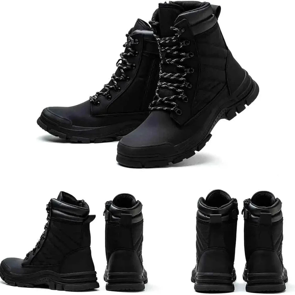 Rangers tactiques montantes à coque acier et semelle anti-perforation, noires