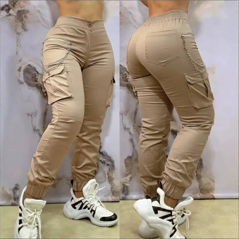 Pantalon Cargo Femme Kaki – Slim Fit, Multi-Poches & Chaîne – Style Tactique Urbain - BLACKBEARD OUTDOOR INDUSTRIES